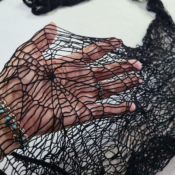 Black Spiderweb Tights Pantyhose Stockings Size Small Gothic Halloween - Picture 2 of 4